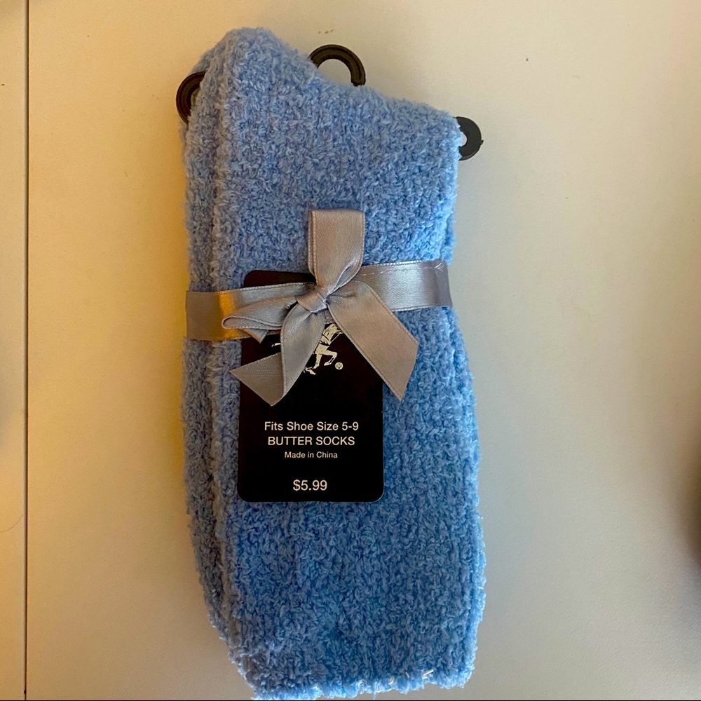 Blue fuzzy socks